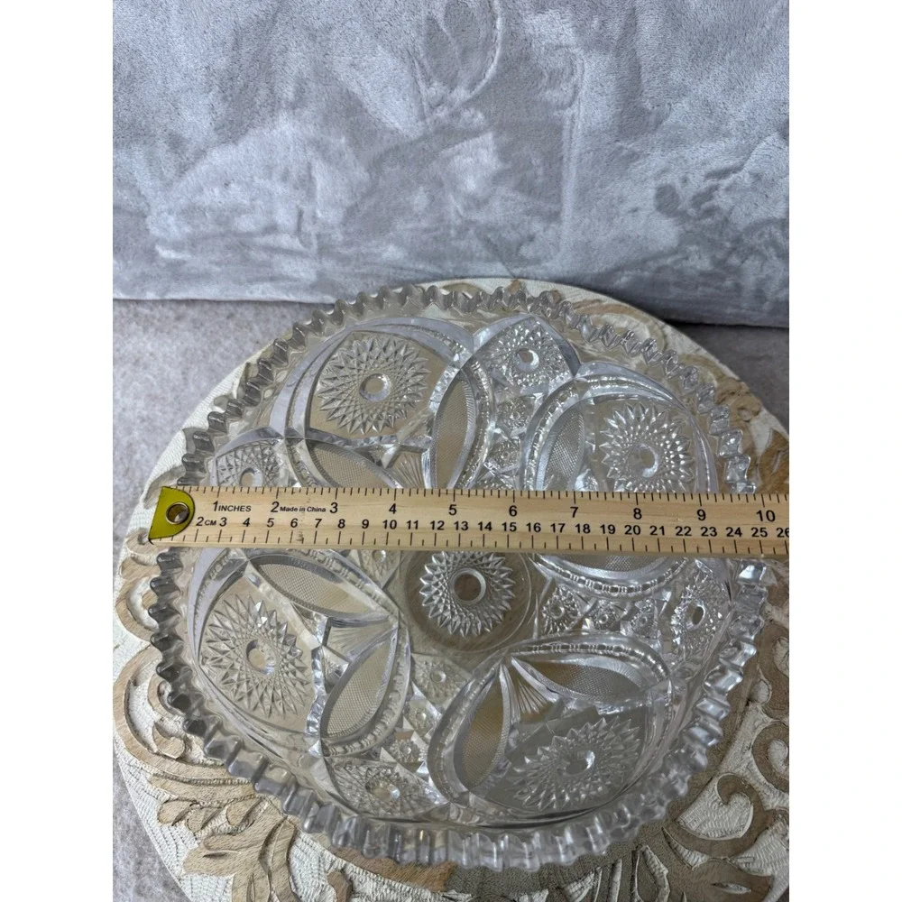 Vintage Cut Glass Hobstar Bowl Sawtooth Rim Crystal Centerpiece 8 Inch Round‎